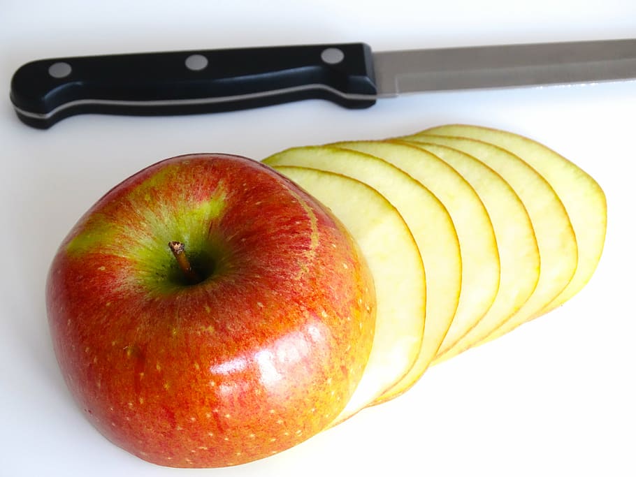 fruit, apple, discs, knife, cut, color, healthy, food, apple - Fruit HD wallpaper