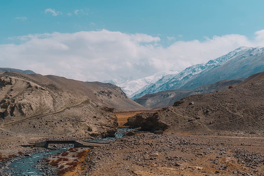 mountain, current, river, water, nature, clouds, environment HD wallpaper