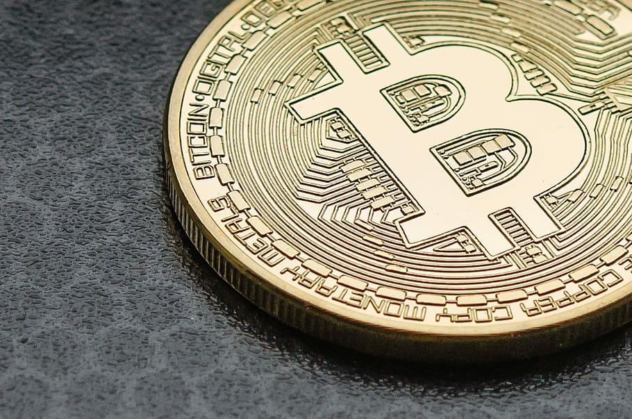 Bitcoin token on black surface, currency, money, wealth, finance, HD wallpaper