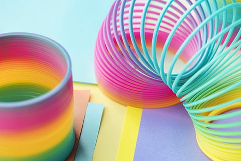 multicolored slinky toys, bright, rainbow, abstract, amusement HD wallpaper
