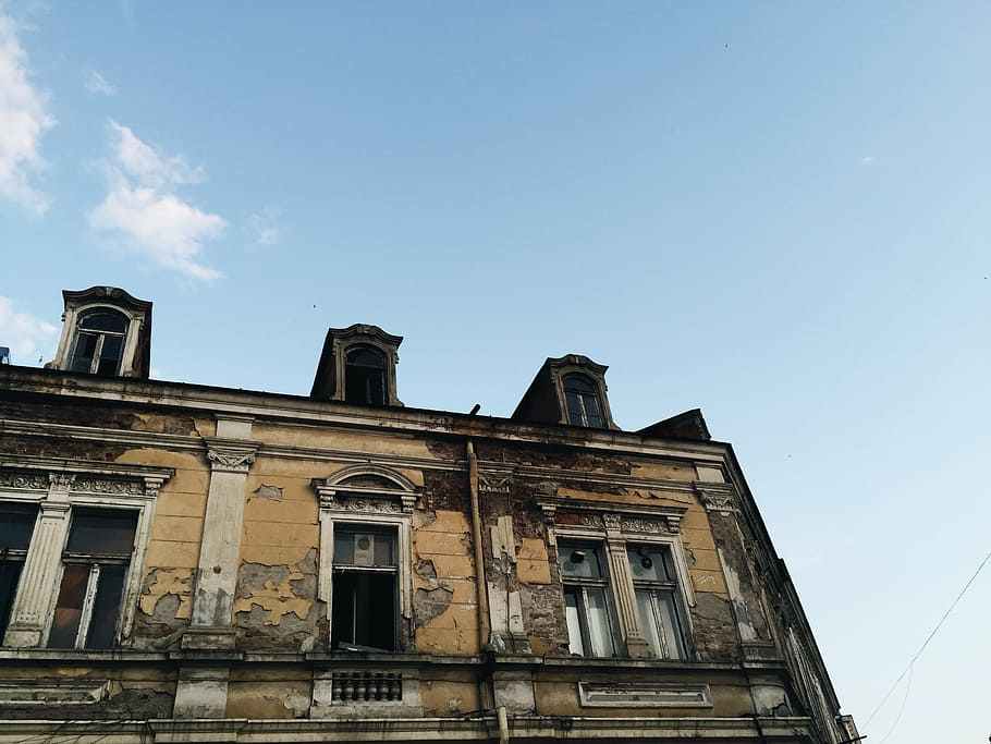 abandoned, architecture, building, low angle shot, perspective HD wallpaper
