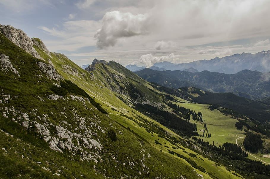 mountain covered by green trees, nature, mountains, clouds, landscape HD wallpaper