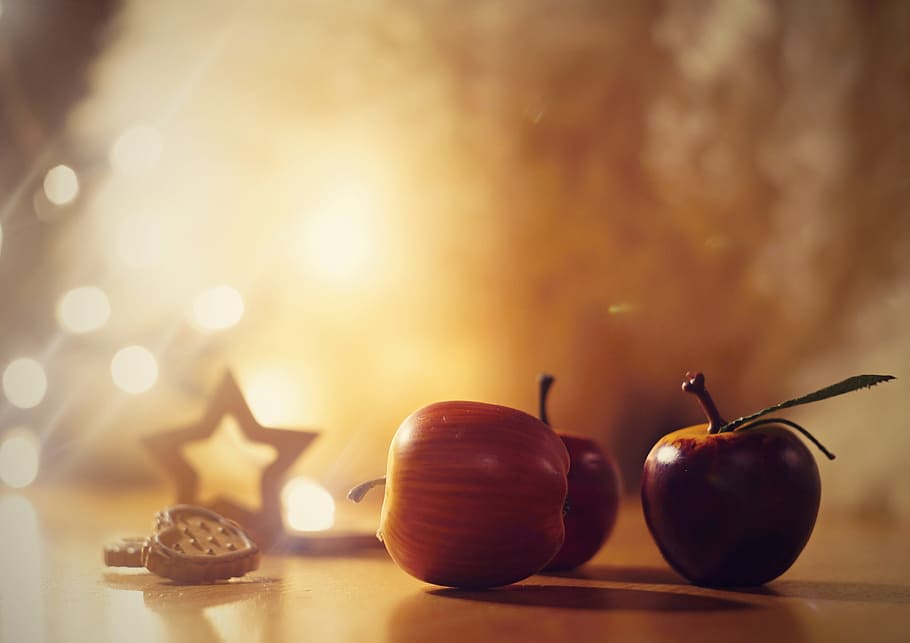 selective focus photography of apple, Christmas, Star, Gingerbread HD wallpaper