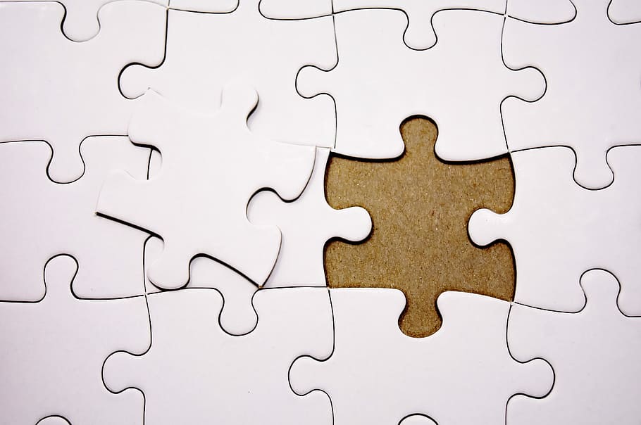 white jigsaw puzzle with slot, joining together, insert, share, HD wallpaper