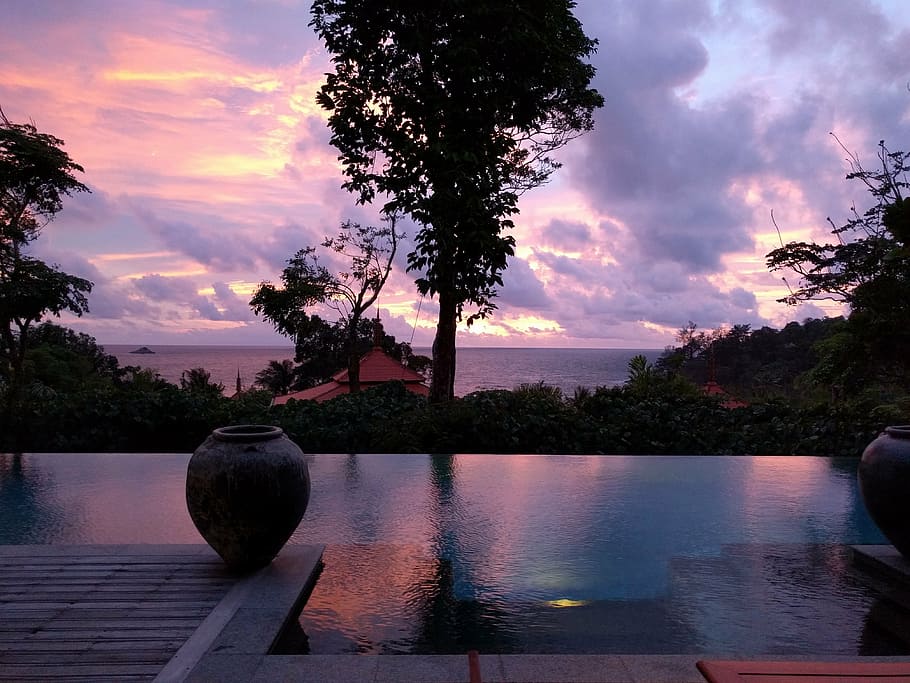 beach, phuket, pool villa, water, tree, plant, cloud - sky HD wallpaper
