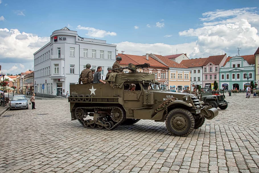 military, truck, pelhřimov, czech republic, masaryk square, HD wallpaper