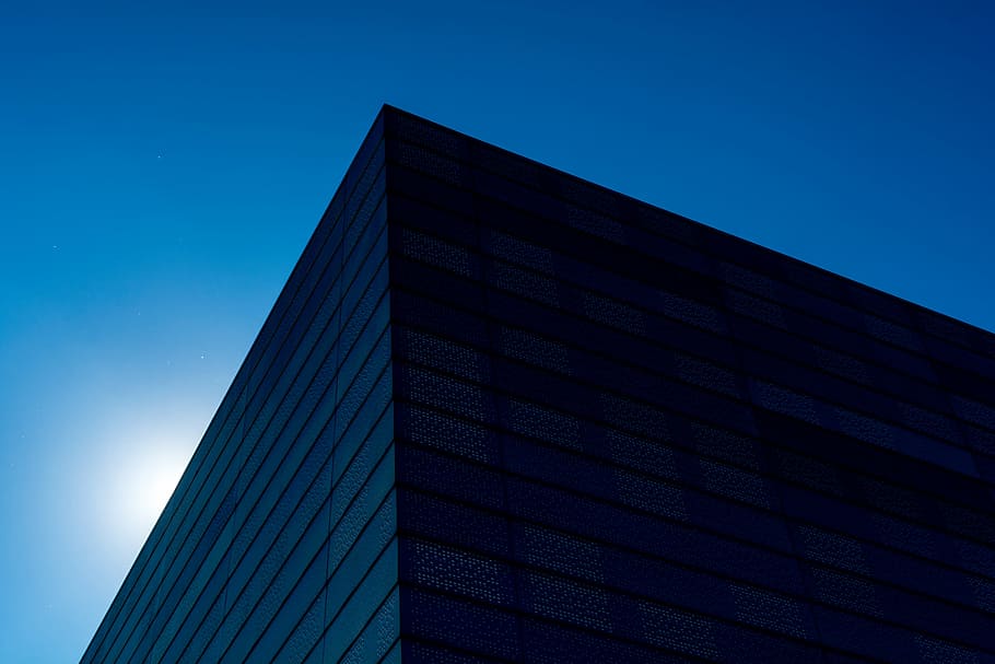 architectural photography of gray building, blue, buildings HD wallpaper