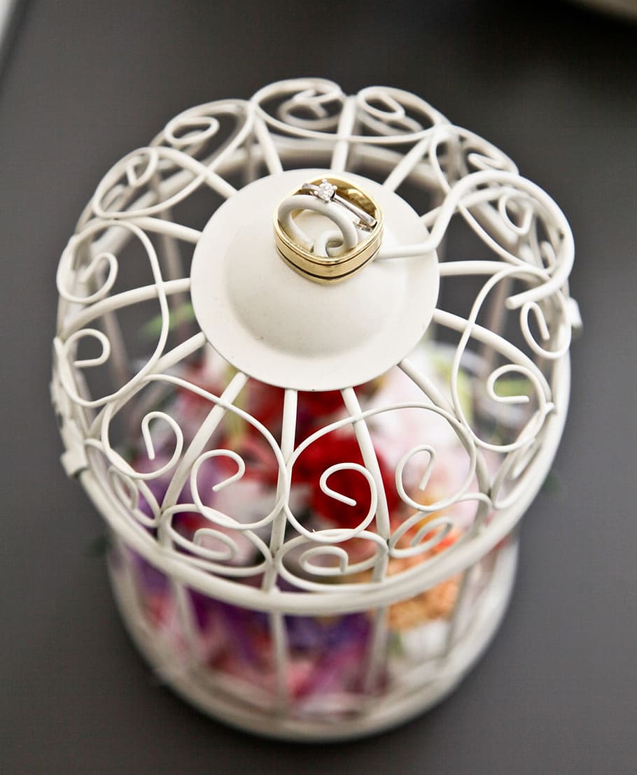 white lantern filled with flowers\, cage, wedding, detail, indoors HD wallpaper