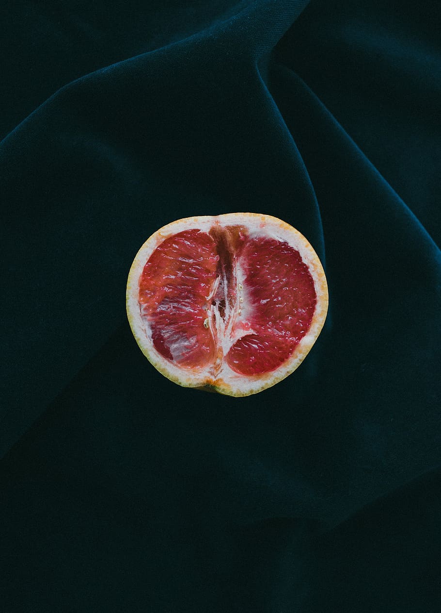 grapefruit on black surface, sliced pomelo fruit, cut, unporn, HD wallpaper
