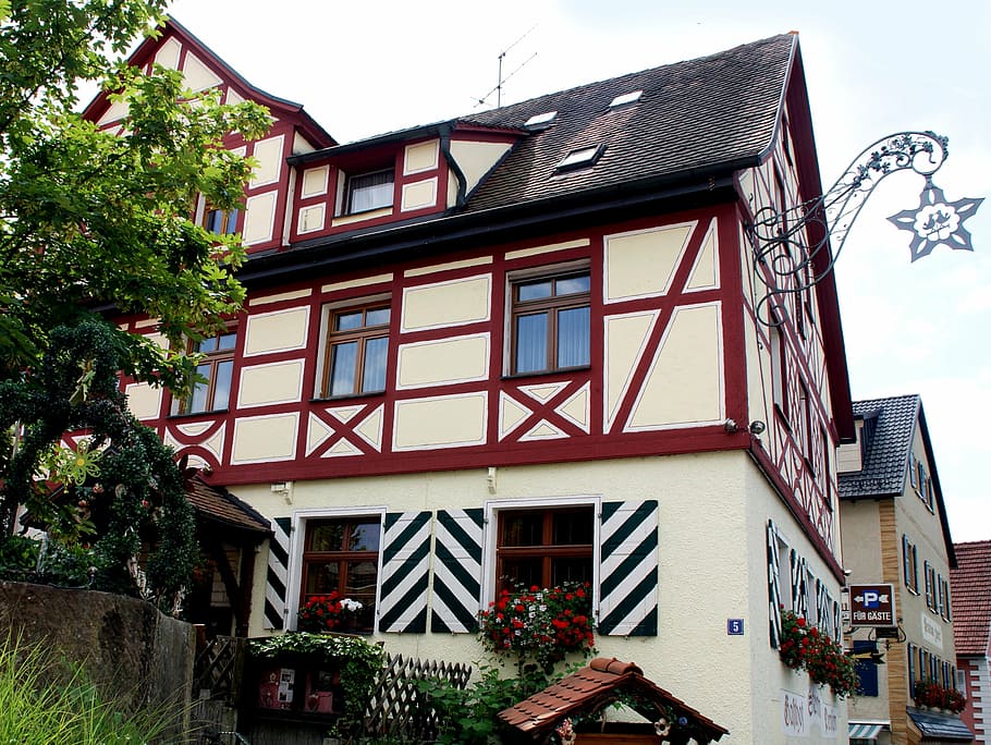 truss, home, restaurant, old, window, decor, swiss francs, architecture HD wallpaper