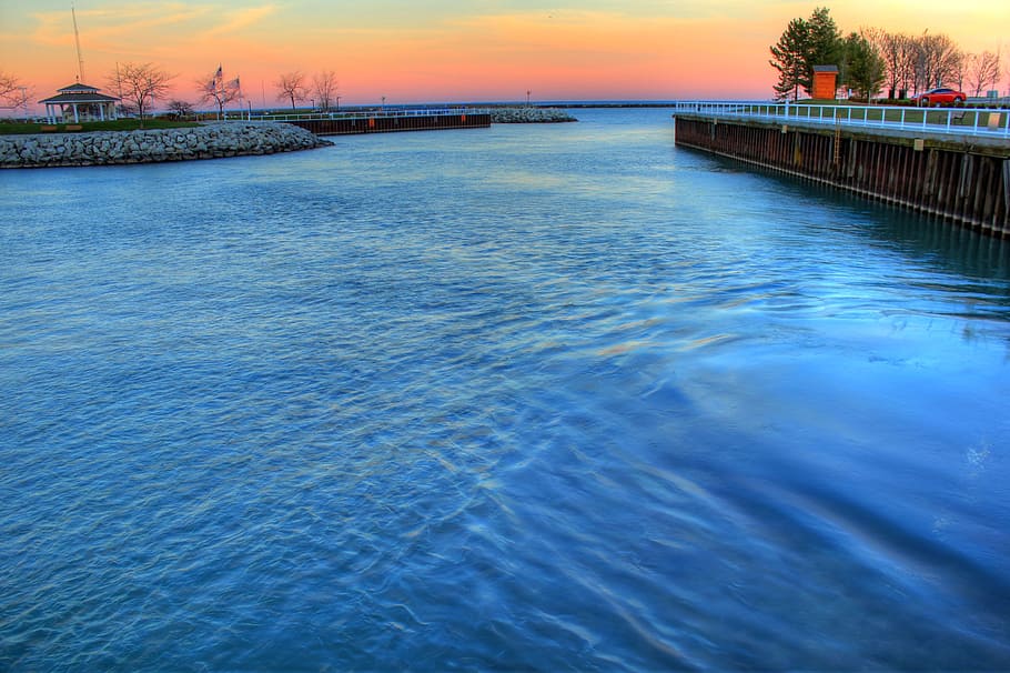 water, sunset, dusk, sky, scenic, landscape, great lakes, wisconsin HD wallpaper