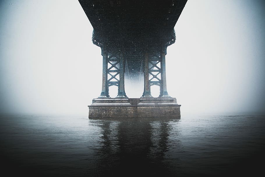 landscape photo of bridge foundation, brown bridge stand, structure HD wallpaper