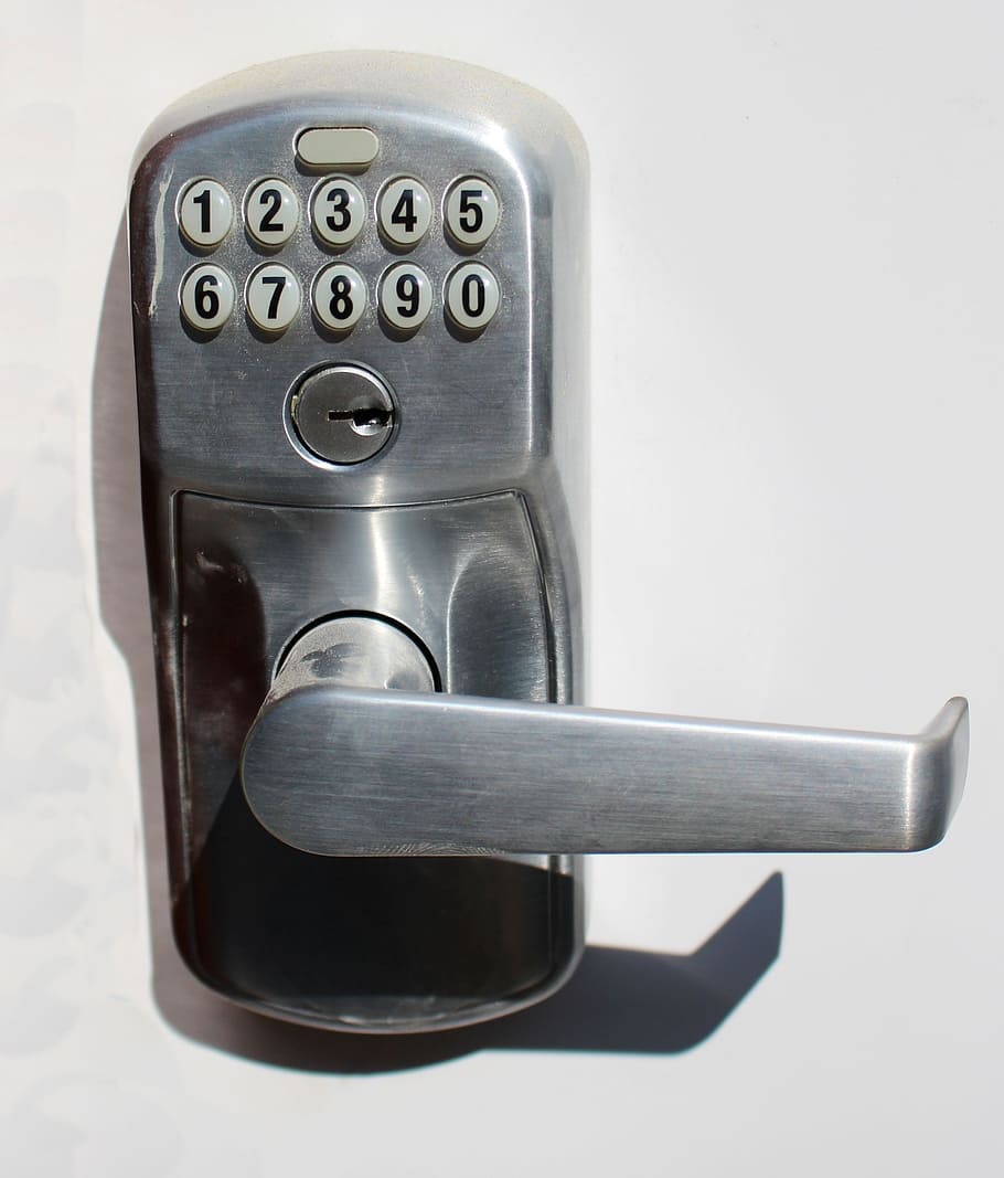 gray stainless steel digital deadbolt, Lock, Combination, Security