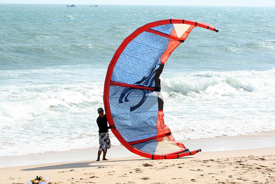 kite, kitesurfing, learning, school, sea, water, beach, land HD wallpaper