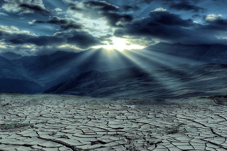 dried soil near mountains, mati, desert, sky, sand, the sun HD wallpaper