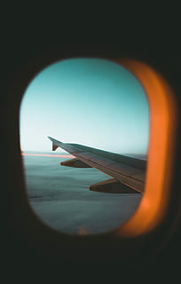 plane wing through glass window, gray airplane, through window HD wallpaper