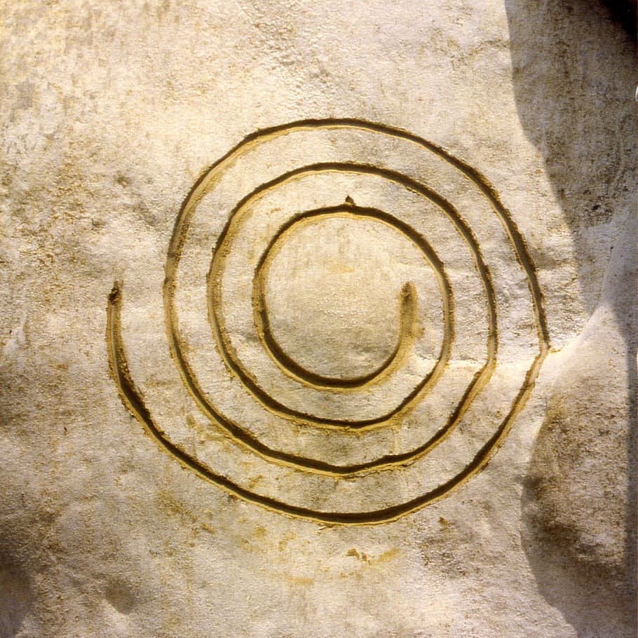 brown coil decor, symbol, spiral, cosmos, rock, stone, sand stone