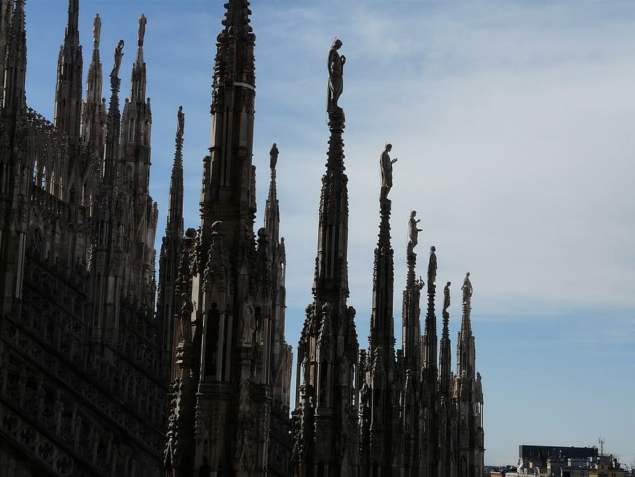 cathedral, milan, architecture, sky, built structure, low angle view HD wallpaper
