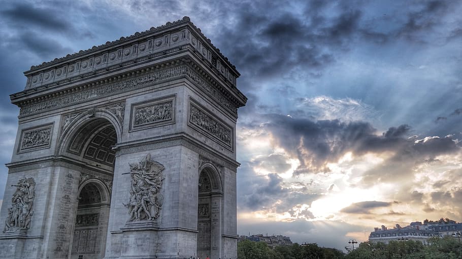 Grey Arc De Triumph, arc de triomphe, arch, architecture, art HD wallpaper