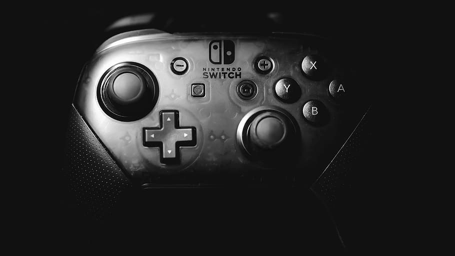 black Nintendo Switch controller, grayscale photo of Nintendo Switch controller, HD wallpaper