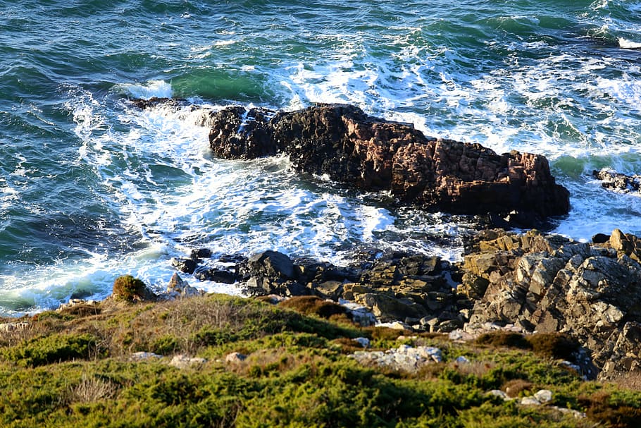 cliffs, mountain, water, coast, stones, sound, kullaberg, rock HD wallpaper