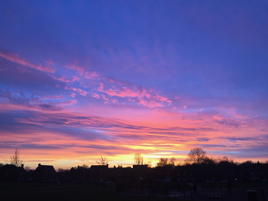 sky, sunset, nature, orange, bright, cloud, horizon, color HD wallpaper