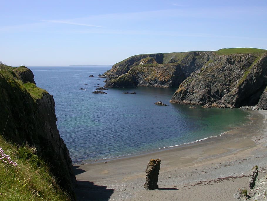 beach, coastline, ocean, copper, ireland, sea, sand, blue, seascape HD wallpaper