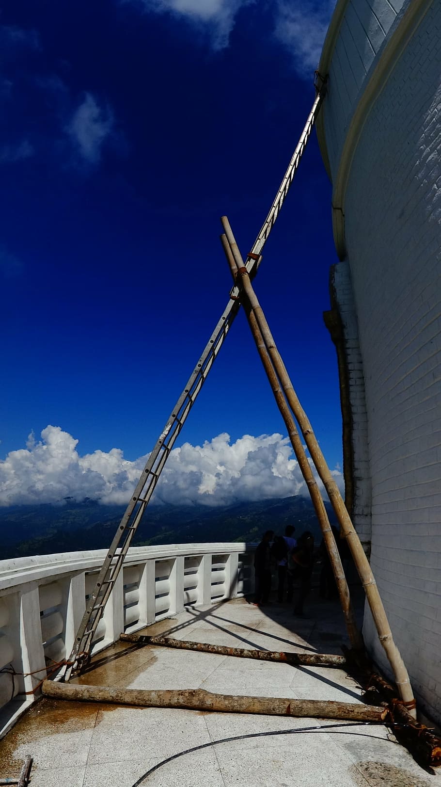 head, bamboo, construct, stupa, nepal, pokora, scaffold, cloud - sky HD wallpaper
