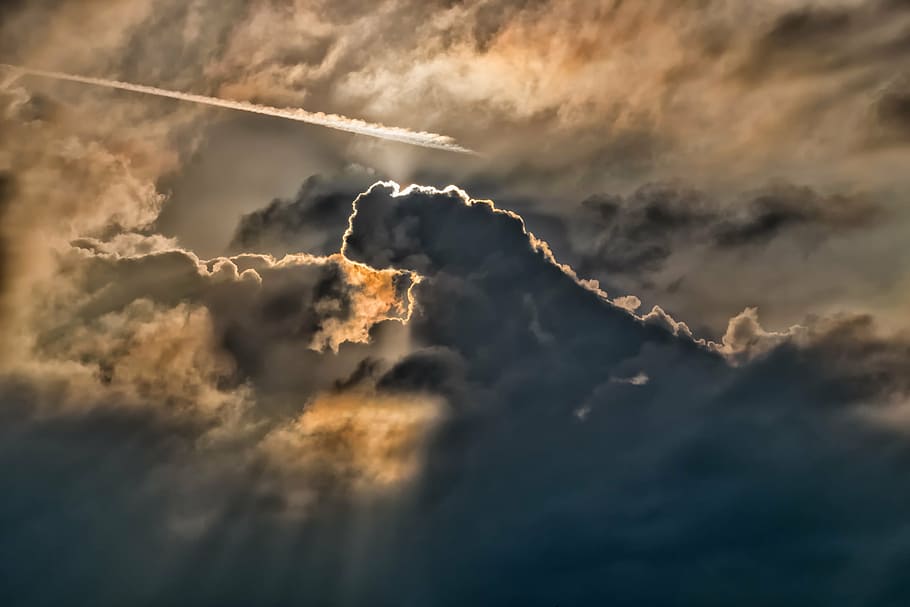 photo of crepuscular ray, sky, clouds, sun, rays, dark, clouds form HD wallpaper