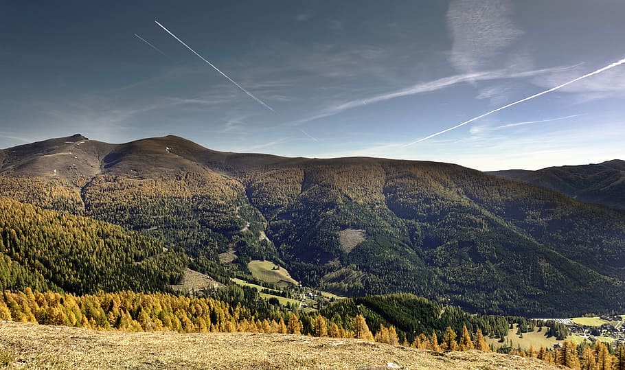 Alpine wanderer, scenery of mountain hill, tree, forest, cloud HD wallpaper