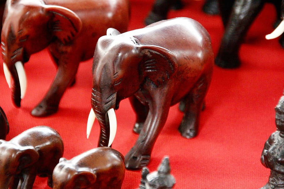elephant, figure, statue, art, proboscis, colorful, tusks, artistically HD wallpaper