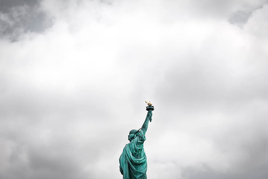 liberty, statue, landmark, cloud, sculpture, cloud - sky, art and craft HD wallpaper