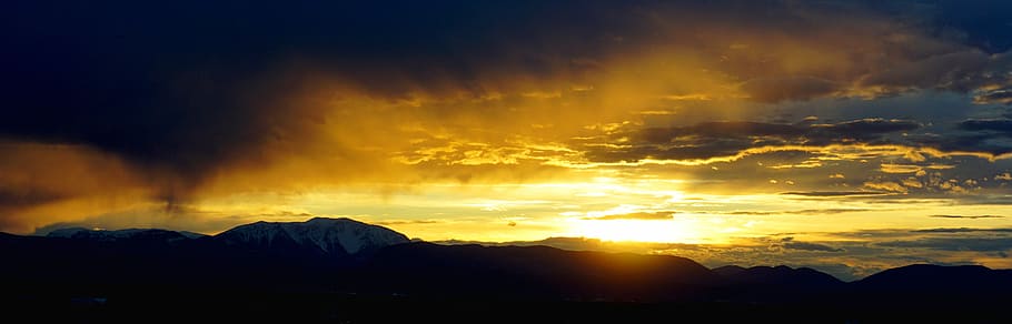 mountains under sunset, panorama, nature, sky, cloud - sky HD wallpaper