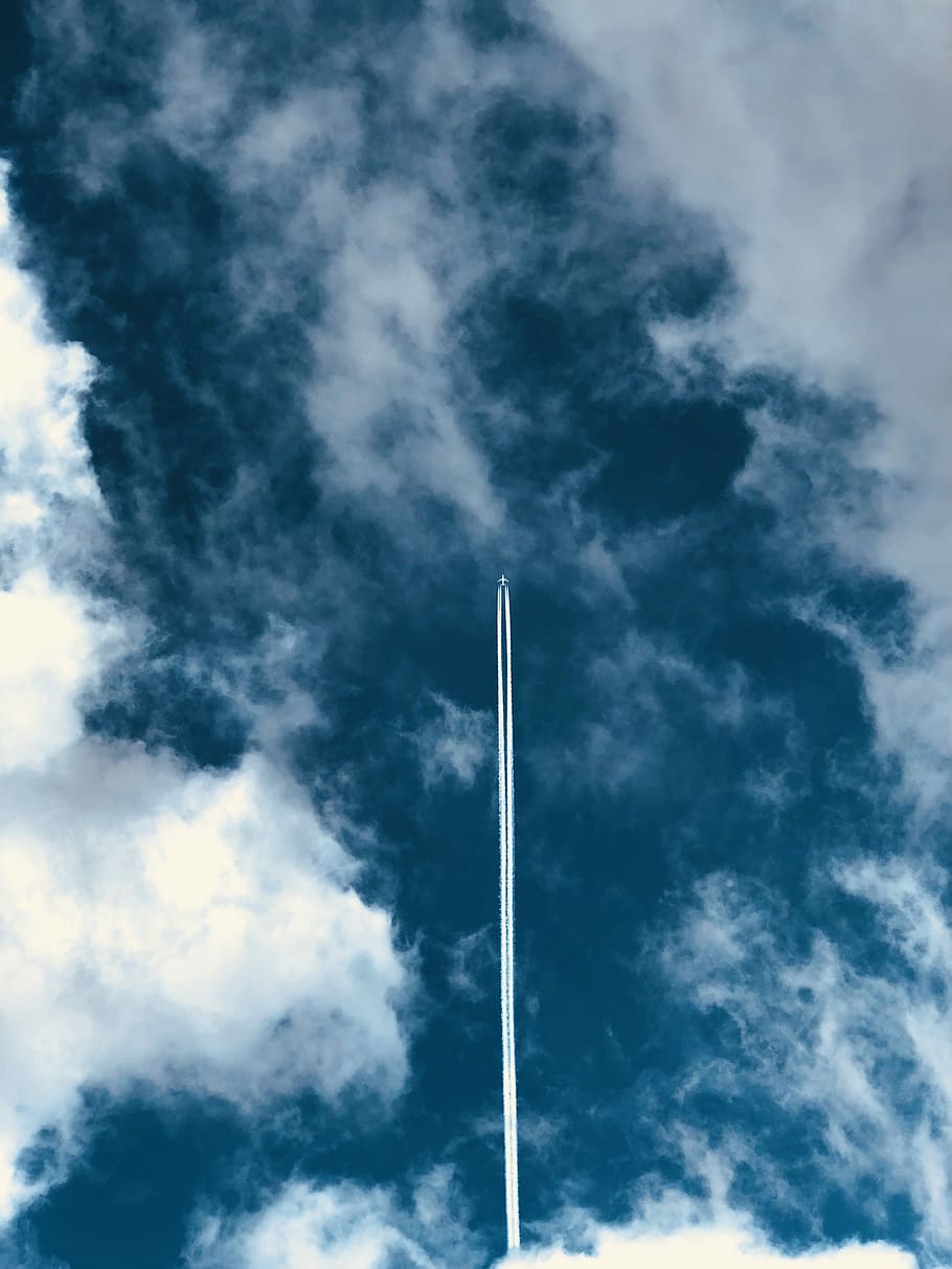 white airplane on mid air, jet plane above cloudy blue sky, wanderlust HD wallpaper