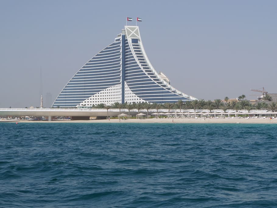 dubai, wave, emirates, architecture, built structure, sky, water HD wallpaper