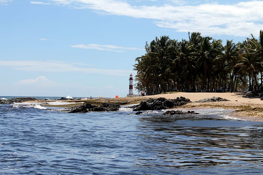 lighthouse, landscape, beach, itapoã, salvador, bahia, mar HD wallpaper