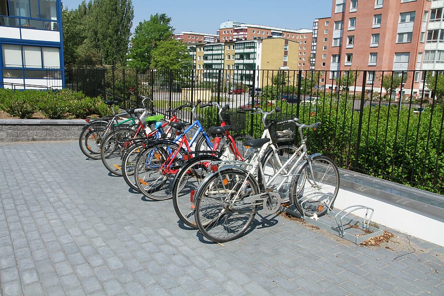 bikes, concrete stone, malmö, bicycle, amsterdam, street, urban Scene HD wallpaper