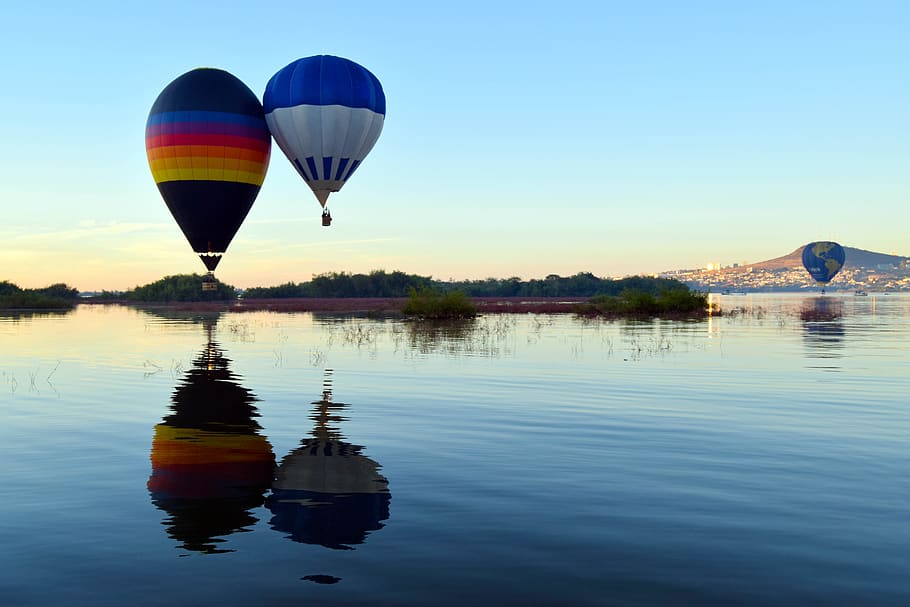 festival, hot air balloon, reflection, lake, pond, mirror, balloon festival, HD wallpaper