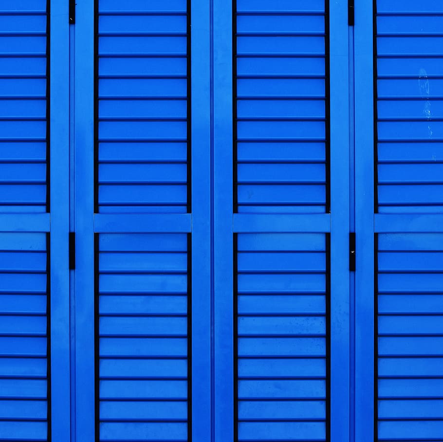 blue wooden cabinet, blue cabinet doors, louver, shutter, window shutter HD wallpaper