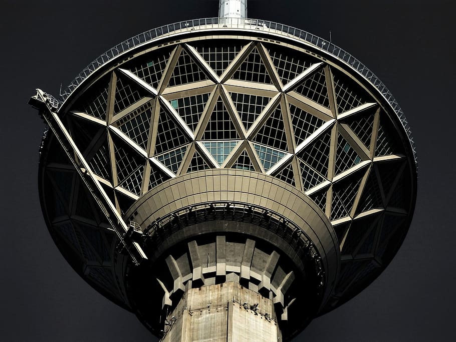 gray space needle tower in low angle photography, tower, look up, architecture, pattern, milad tower, iran, HD wallpaper