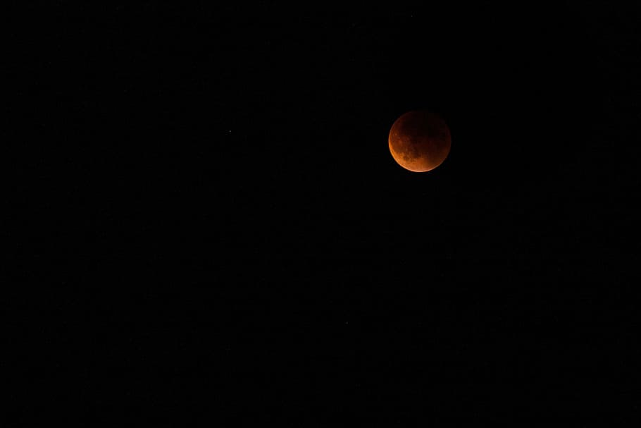 moon at nighttime, lunar eclipse, sky, orange, astronomy, shadow HD wallpaper