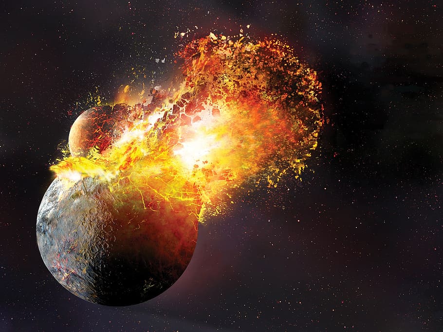 explosion of planet illustration, space, universe, satellite