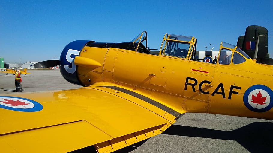 harvard, aircraft, trainer, transportation, yellow, mode of transportation HD wallpaper