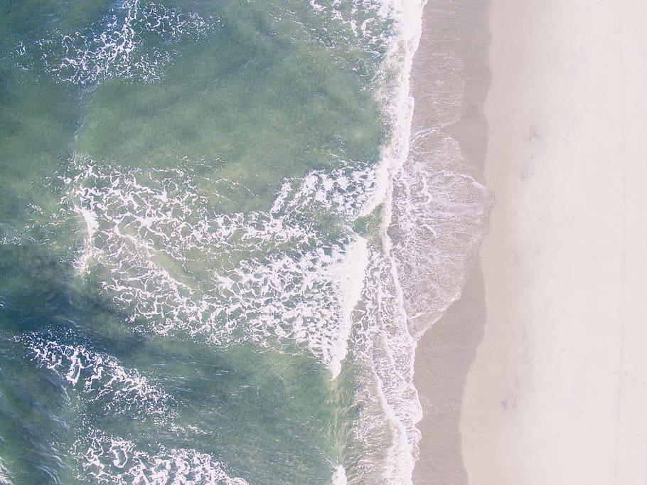 aerial shot of seashore, green and brown sea near seashore, nature HD wallpaper
