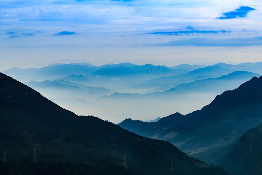 green mountain under blue sky, mountain landscape photo, Sea of clouds HD wallpaper