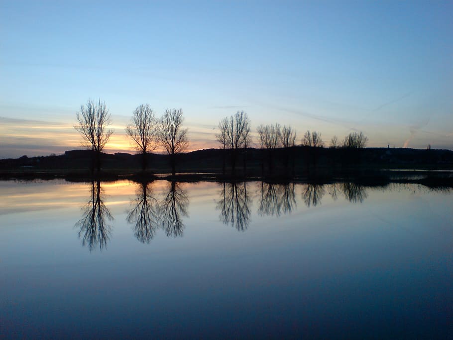 pommersfelden, water, flood, flooded, sky, mirroring, reflection HD wallpaper