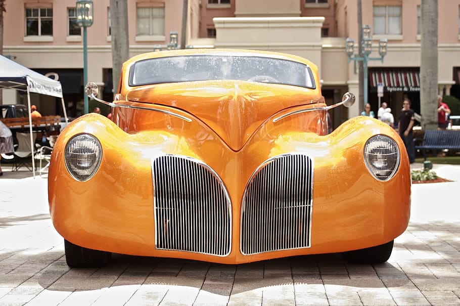 orange car, vintage, car show, automobile, classic, vehicle, transportation, HD wallpaper