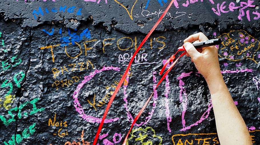 graffiti, wall, paint, colors, pen, black, red, pink, orange HD wallpaper