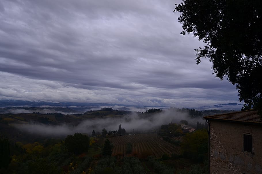 clouds, hills, tree, nature, landscape, the terrain, outdoors HD wallpaper