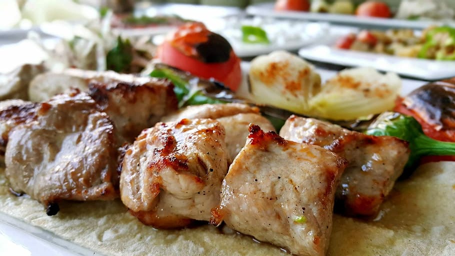 meat with vegetable dish, Kebab, Food, Turkish Cuisine, Grill